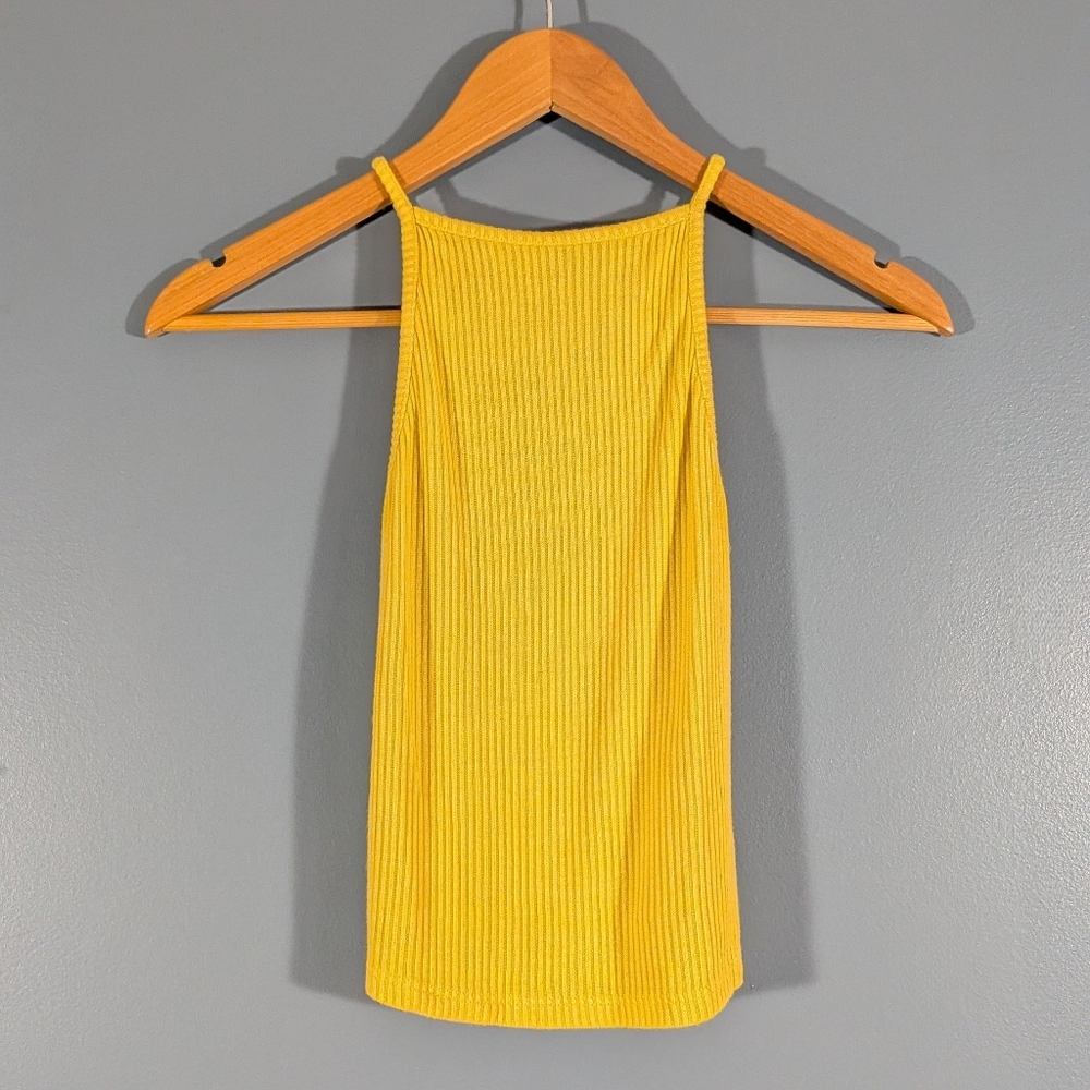 ❤️ 2015 Don't Ask Why Butter Yellow High Neck Cut Out Ribbed Cami